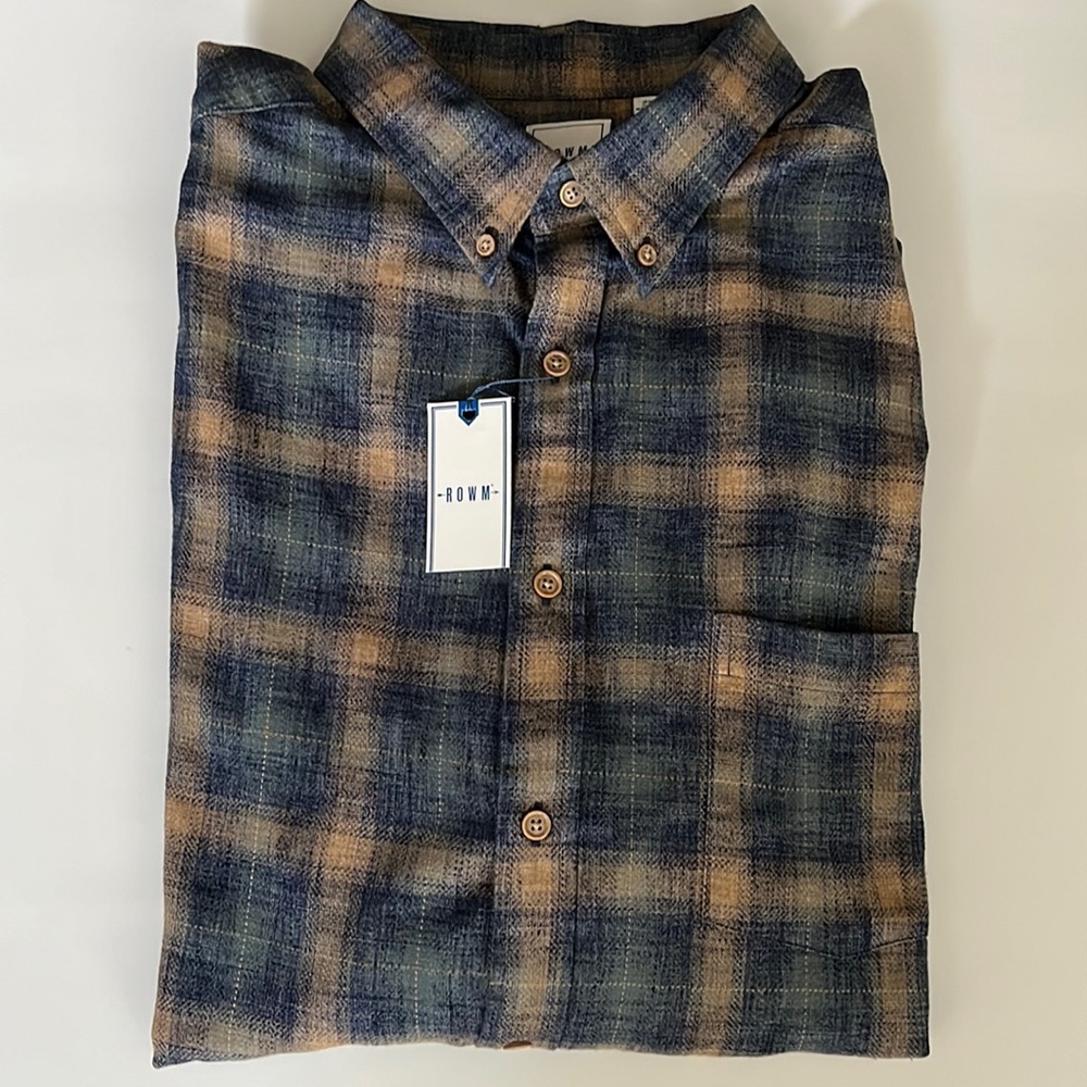 NWT Dillard’s ROWM Men’s Long Sleeve Brown/Blue/Green Button Down